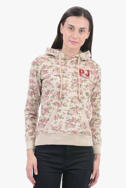 Pepe Jeans Beige Floral Print Hoodie Pepe Jeans Beige Floral Print Hoodie