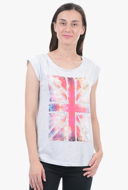 Pepe Jeans Grey Graphic Print Top Pepe Jeans Grey Graphic Print Top
