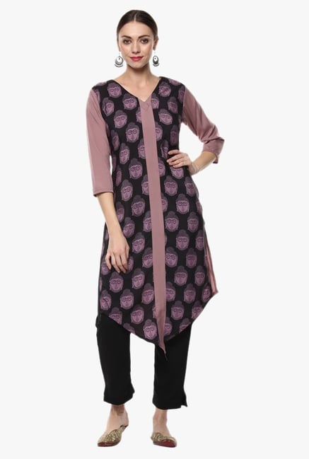 Ziyaa Black & Pink Printed Crepe Kurta Ziyaa Black & Pink Printed Crepe Kurta