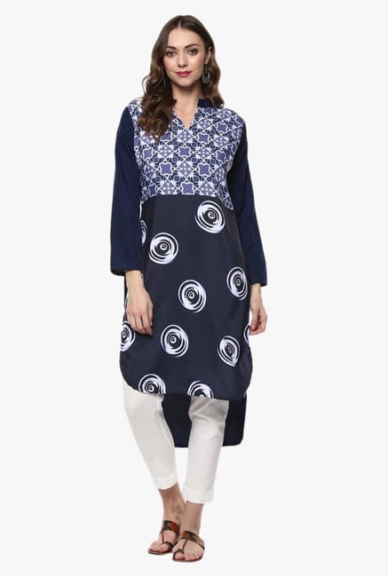 Ziyaa Navy Printed Crepe Kurta Ziyaa Navy Printed Crepe Kurta