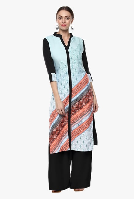 Ziyaa Blue Printed Crepe Kurta Ziyaa Blue Printed Crepe Kurta