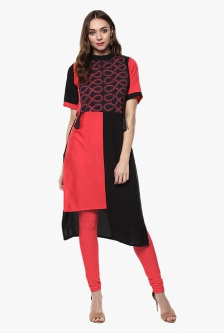Ziyaa Black & Red Printed Crepe Kurta Ziyaa Black & Red Printed Crepe Kurta