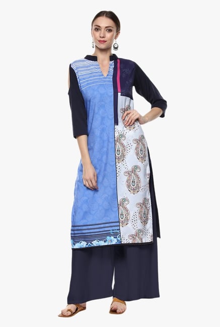 Ziyaa Blue Paisley Print Crepe Kurta Ziyaa Blue Paisley Print Crepe Kurta
