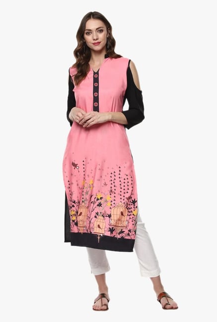 Ziyaa Pink Printed Crepe Kurta Ziyaa Pink Printed Crepe Kurta