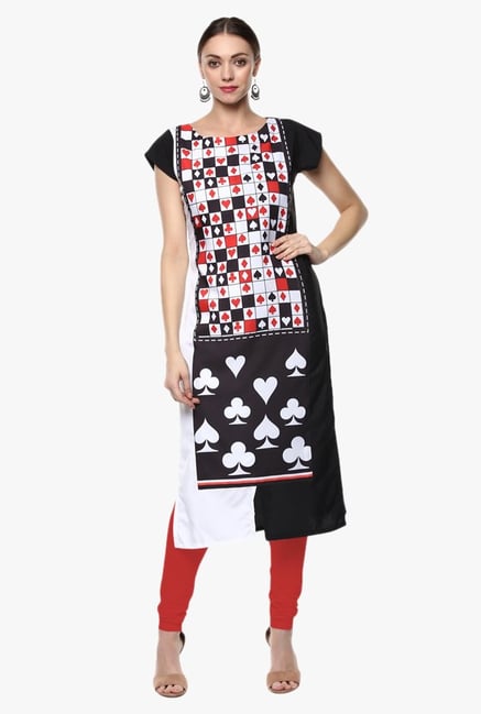 Ziyaa Off White & Black Printed Crepe Kurta Ziyaa Off White & Black Printed Crepe Kurta