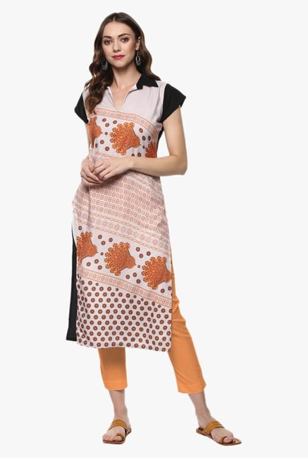 Ziyaa Orange Printed Crepe Kurta Ziyaa Orange Printed Crepe Kurta