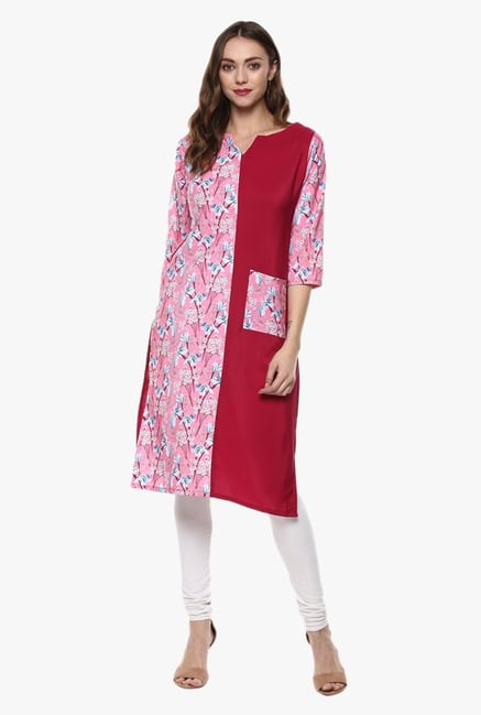 Ziyaa Pink Floral Print Crepe Kurta Ziyaa Pink Floral Print Crepe Kurta