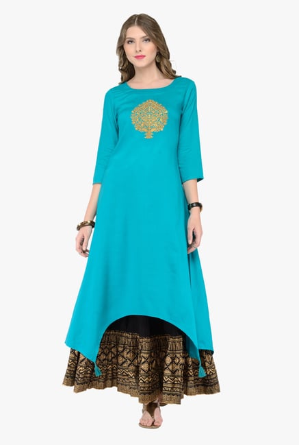 Varanga Turquoise Embroidered Kurta Varanga Turquoise Embroidered Kurta