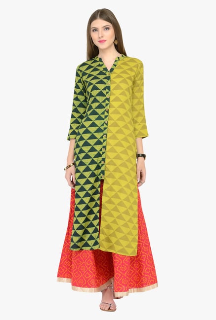 Varanga Olive & Pink Printed Kurta With Palazzos Varanga Olive & Pink Printed Kurta With Palazzos