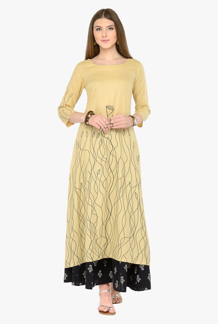 Varanga Beige & Black Printed Kurta With Palazzos Varanga Beige & Black Printed Kurta With Palazzos