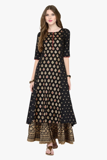 Varanga Black Printed Kurta With Skirt Varanga Black Printed Kurta With Skirt