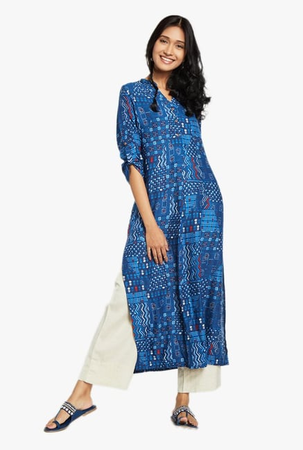 Global Desi Blue Printed Kurta Global Desi Blue Printed Kurta