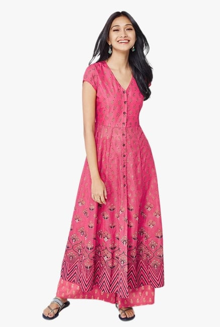 Global Desi Pink Printed Kurta With Palazzo Global Desi Pink Printed Kurta With Palazzo