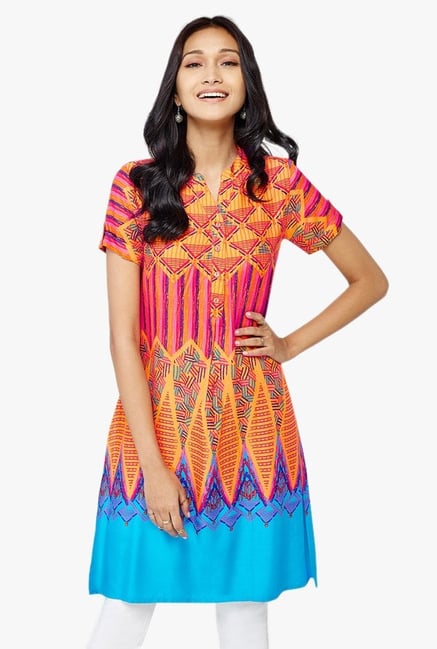 Global Desi Orange Geometric Print Tunic Global Desi Orange Geometric Print Tunic