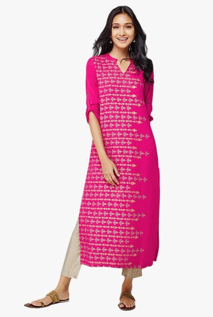 Global Desi Bluma Pink Printed Kurta Global Desi Bluma Pink Printed Kurta