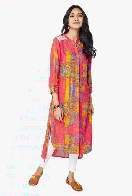 Global Desi Red Printed Button Down Kurta Global Desi Red Printed Button Down Kurta
