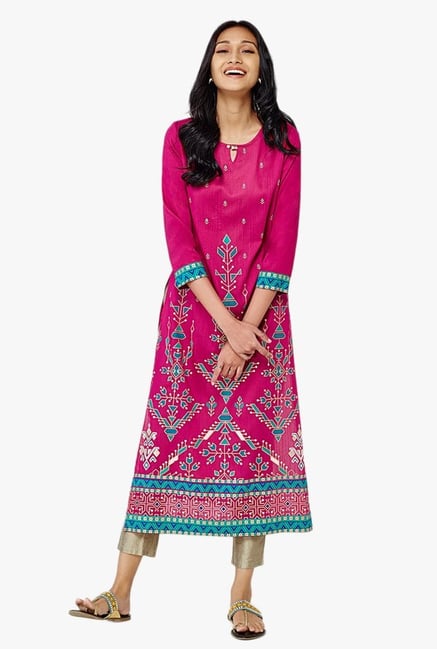 Global Desi Akito Pink Printed Kurta Global Desi Akito Pink Printed Kurta