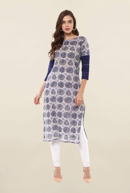 Ahalyaa Blue Printed Cotton Kurta Ahalyaa Blue Printed Cotton Kurta