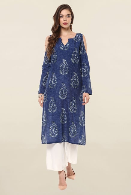 Ahalyaa Blue Printed Cotton Kurta Ahalyaa Blue Printed Cotton Kurta