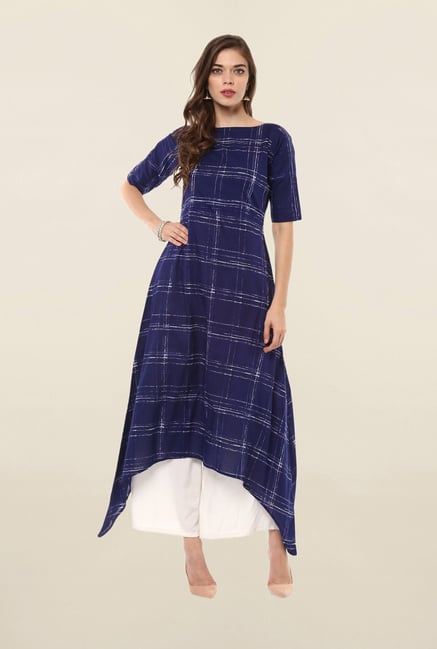 Ahalyaa Blue Checks Cotton Kurta Ahalyaa Blue Checks Cotton Kurta