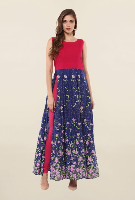Ahalyaa Blue Printed Cotton Anarkali Kurta Ahalyaa Blue Printed Cotton Anarkali Kurta