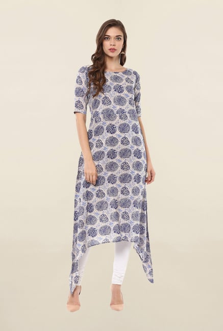 Ahalyaa Blue Printed Cotton Kurta Ahalyaa Blue Printed Cotton Kurta