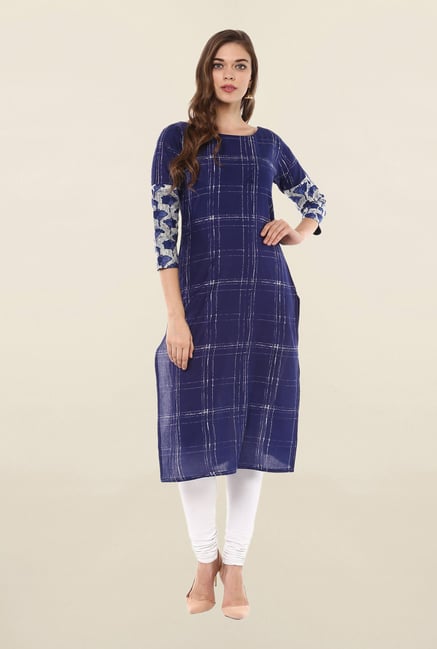 Ahalyaa Blue Printed Cotton Kurta Ahalyaa Blue Printed Cotton Kurta
