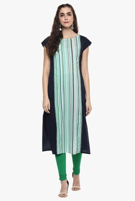 Ziyaa Green & Navy Striped Kurta Ziyaa Green & Navy Striped Kurta