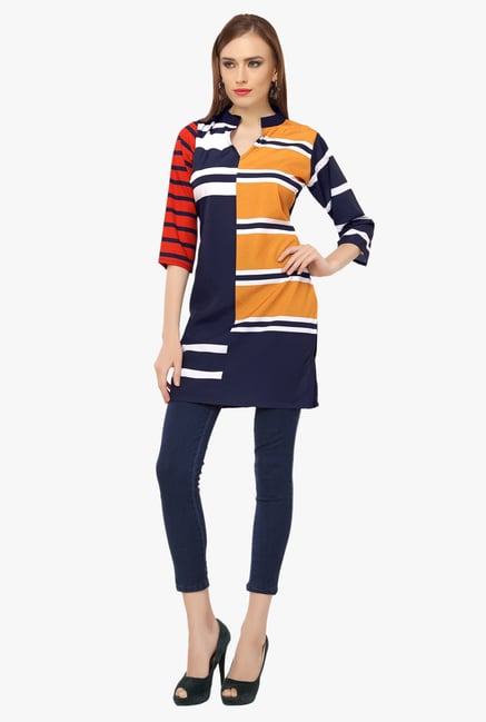 Ziyaa Navy & Mustard Striped Tunic Ziyaa Navy & Mustard Striped Tunic
