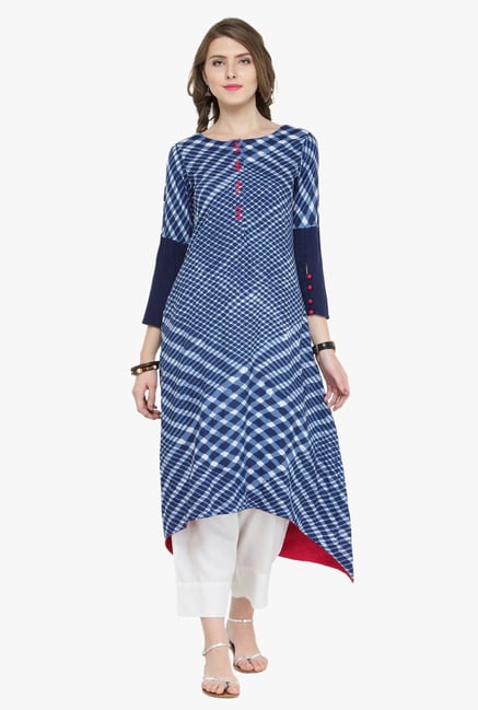 Varanga Navy Checks Kurta Varanga Navy Checks Kurta