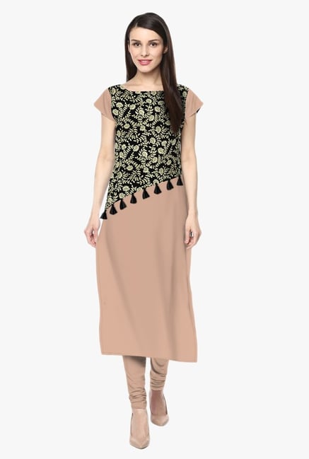 Ziyaa Beige & Black Printed Kurta Ziyaa Beige & Black Printed Kurta