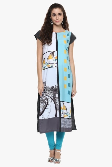 Ziyaa White & Blue Printed Kurta Ziyaa White & Blue Printed Kurta