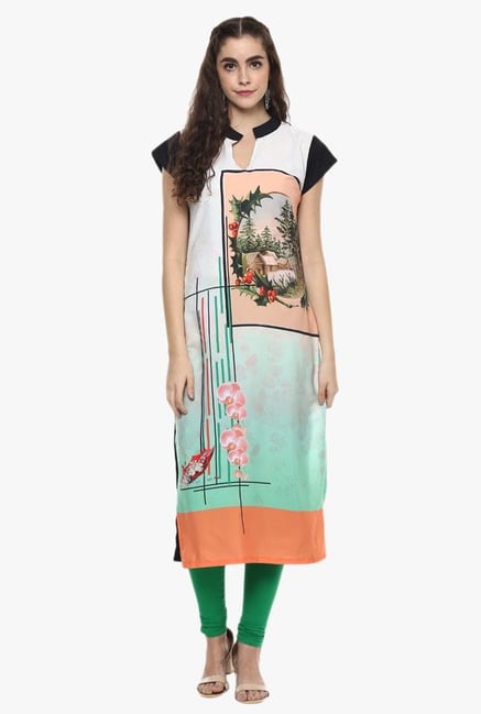Ziyaa White & Green Printed Kurta Ziyaa White & Green Printed Kurta