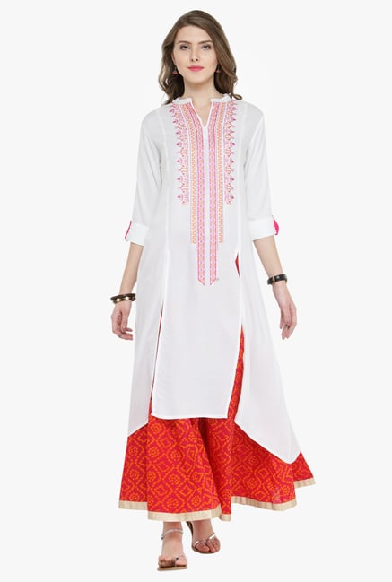 Varanga White & Pink Embroidered Kurta With Palazzo Varanga White & Pink Embroidered Kurta With Palazzo