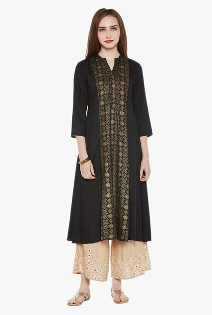 Varanga Black & Beige Printed Kurta With Palazzo Varanga Black & Beige Printed Kurta With Palazzo