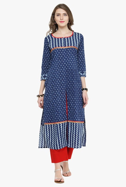 Varanga Indigo & Red Printed Cotton Kurta With Pants Varanga Indigo & Red Printed Cotton Kurta With Pants
