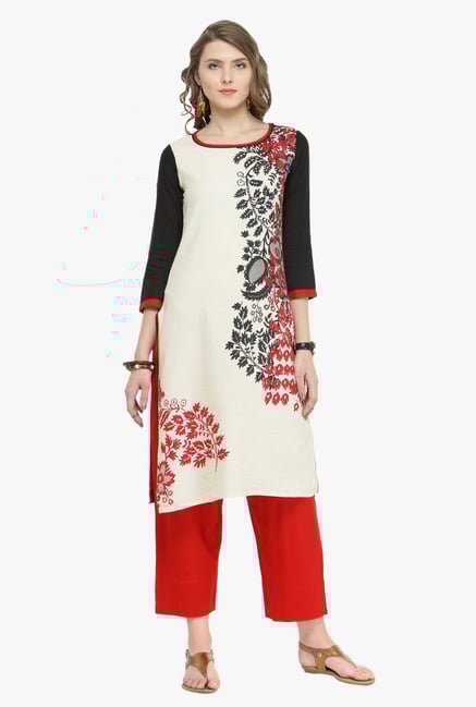 Varanga White & Red Printed Kurta With Pants Varanga White & Red Printed Kurta With Pants