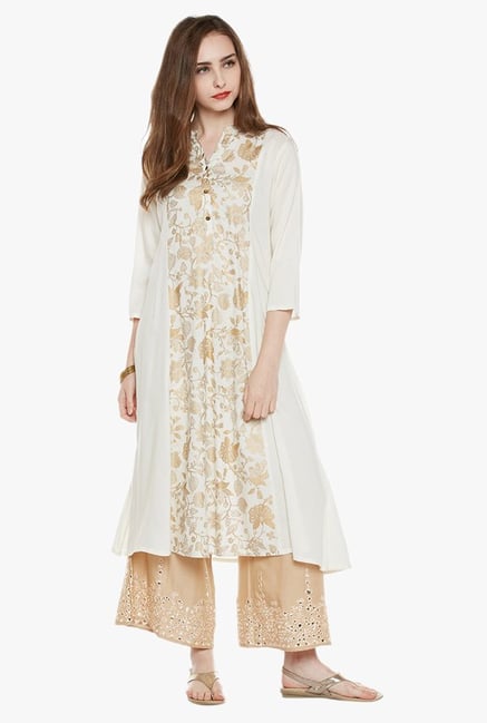 Varanga Off White & Gold Printed Kurta Varanga Off White & Gold Printed Kurta