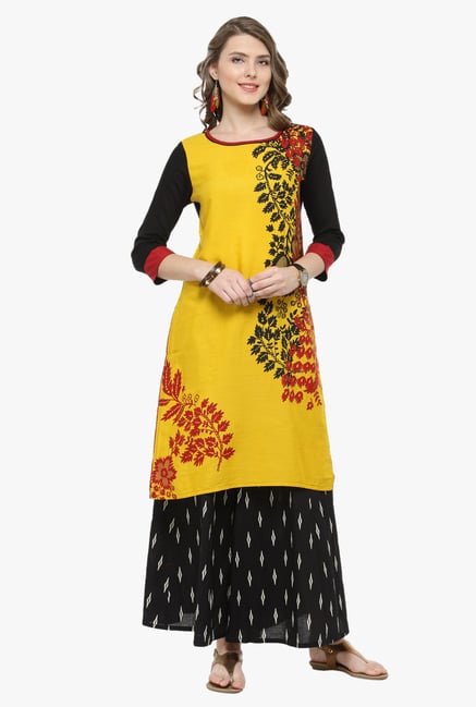 Varanga Mustard & Black Printed Kurta With Palazzo Varanga Mustard & Black Printed Kurta With Palazzo