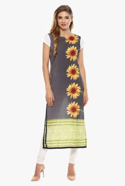 Ziyaa Grey Floral Print Kurta Ziyaa Grey Floral Print Kurta