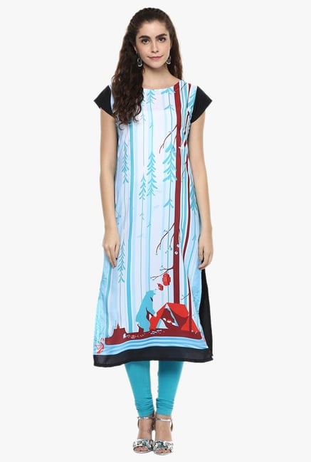 Ziyaa White & Blue Printed Kurta Ziyaa White & Blue Printed Kurta
