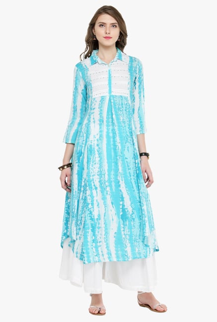 Varanga Blue & White Printed Kurta With Palazzo Varanga Blue & White Printed Kurta With Palazzo
