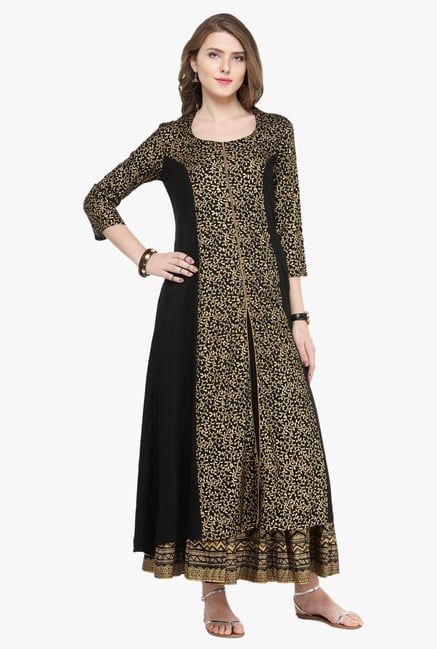 Varanga Black Printed Kurta With Skirt Varanga Black Printed Kurta With Skirt