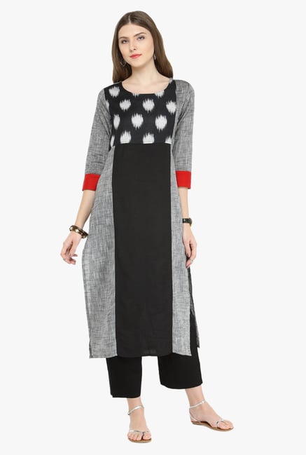 Varanga Grey & Black Printed Kurta With Pants Varanga Grey & Black Printed Kurta With Pants