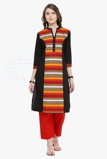 Varanga Black & Red Printed Cotton Kurta With Pants Varanga Black & Red Printed Cotton Kurta With Pants