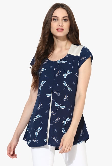 Mytri Navy Printed Rayon Kurti Mytri Navy Printed Rayon Kurti