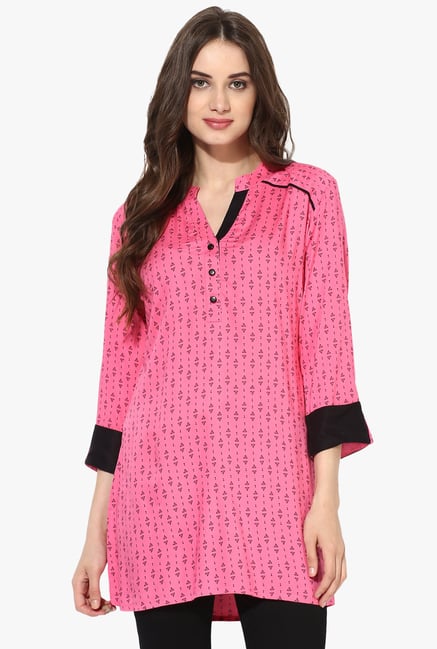 Mytri Pink Printed Rayon Kurti Mytri Pink Printed Rayon Kurti