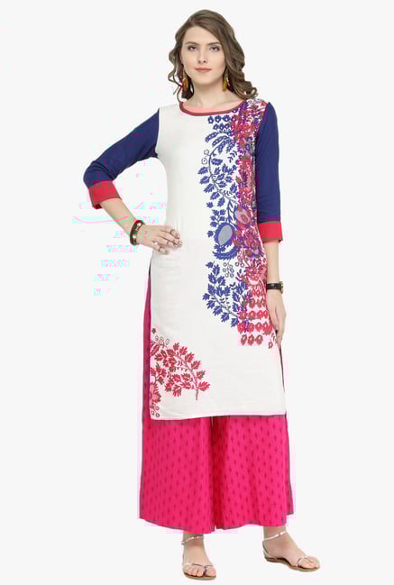Varanga Blue & Pink Printed Kurta With Palazzo Varanga Blue & Pink Printed Kurta With Palazzo