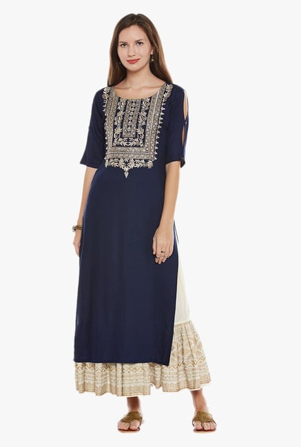 Varanga Navy Embroidered Kurta Varanga Navy Embroidered Kurta