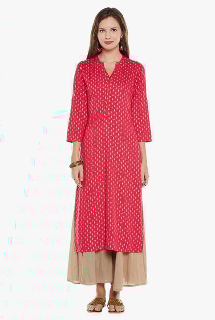 Varanga Pink & Beige Printed Kurta With Palazzo Varanga Pink & Beige Printed Kurta With Palazzo